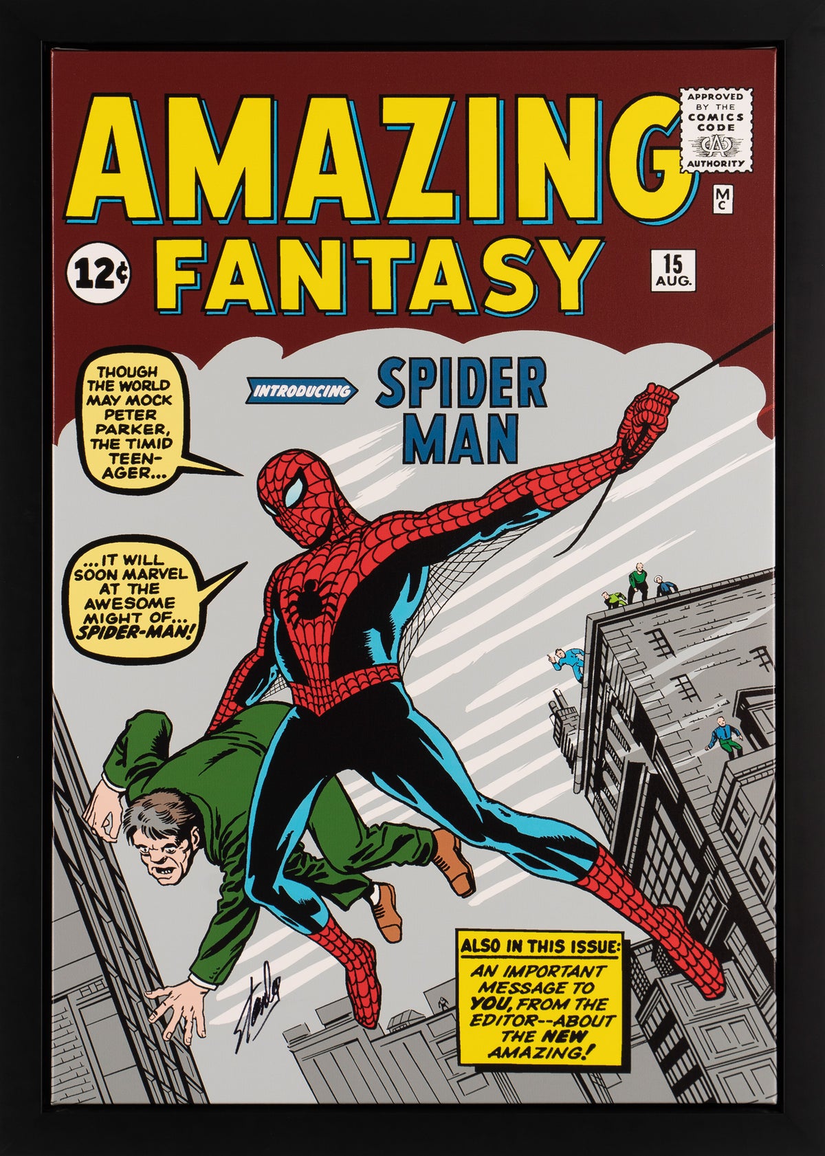 Amazing Fantasy #15 - Introducing Spider-Man | Boxed Canvas | Hand-signed by Stan Lee
