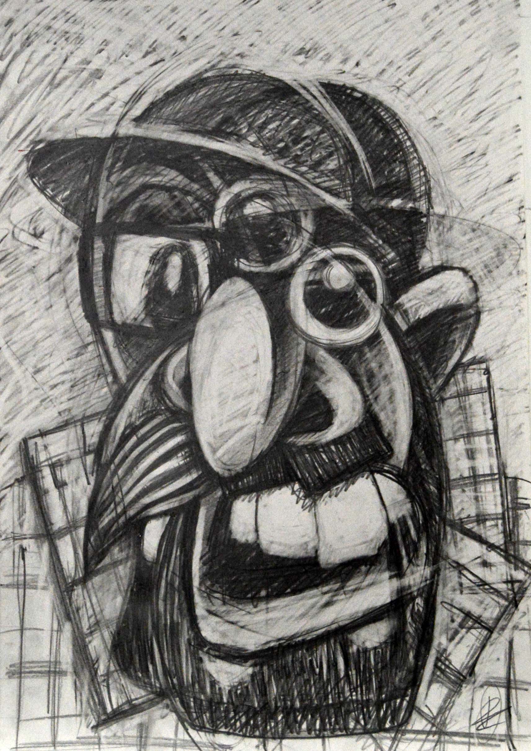 Self Portrait in Checked Shirt Drawing