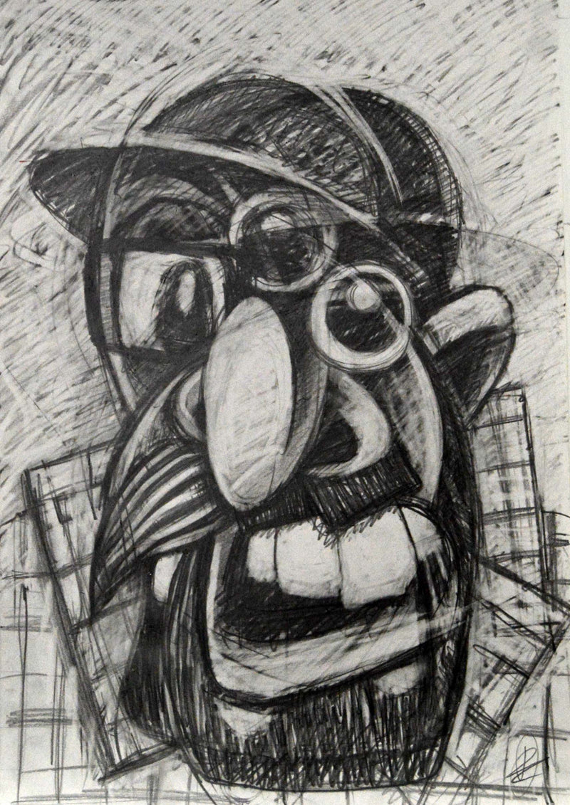 Self Portrait in Checked Shirt Drawing