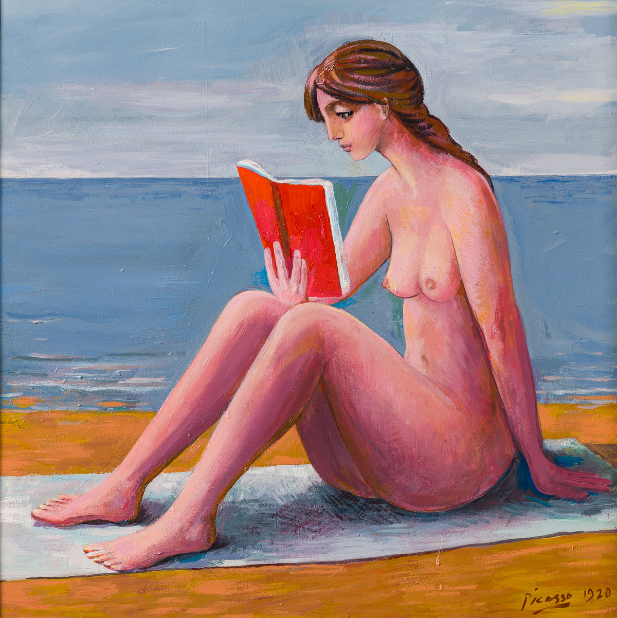 JMY ORI POR 34686 Nude On Beach Girl Reading In The Style Of Pablo Picasso 1920 31