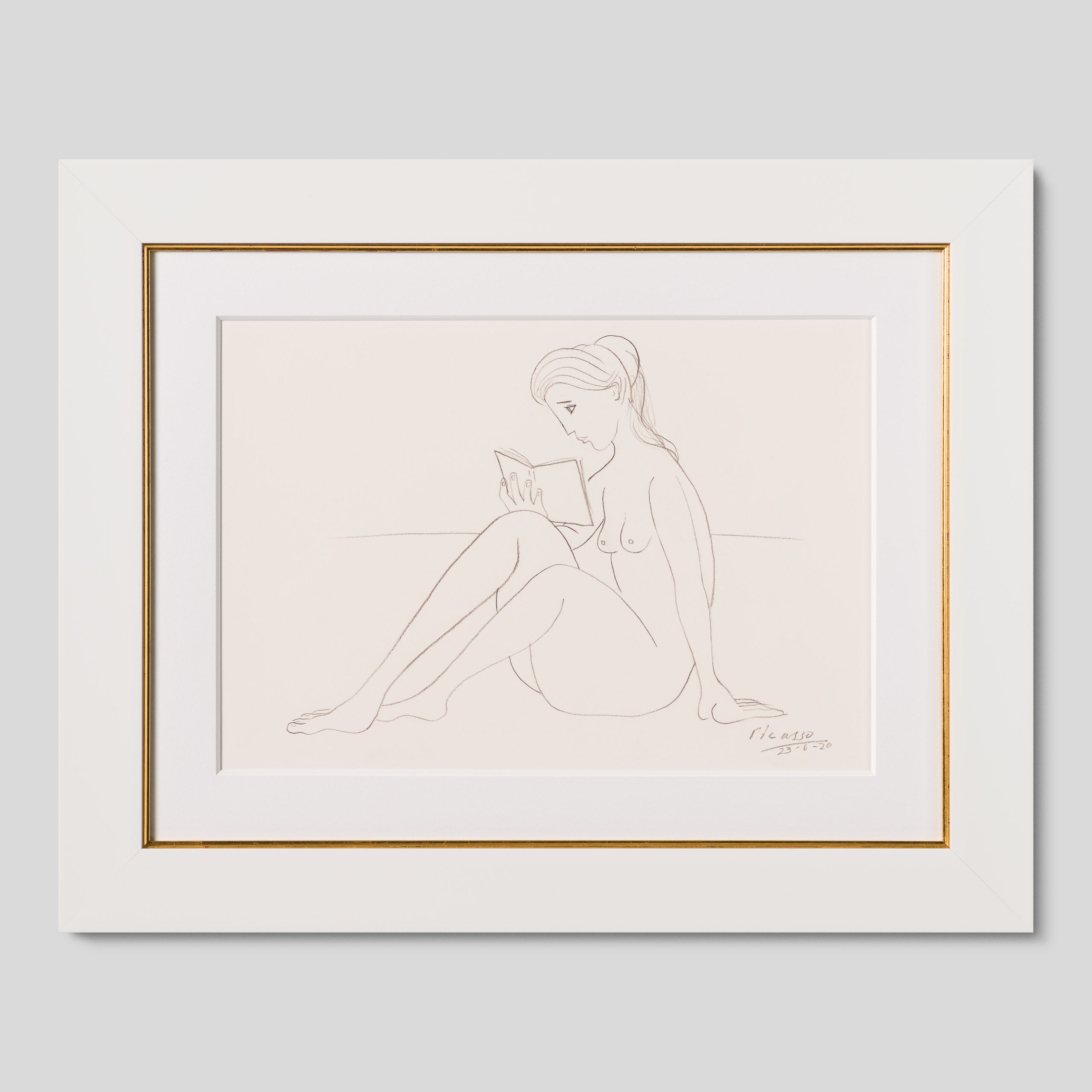 JMY ORI POR 34688 Nude Reading On Beach (1) Pencil Study In The Style Of Pablo Picasso 1920 1