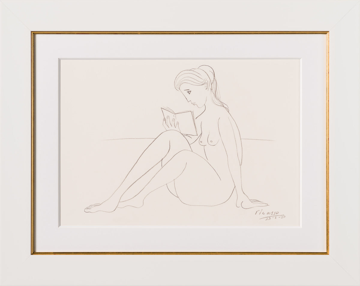 JMY ORI POR 34688 Nude Reading On Beach (1) Pencil Study In The Style Of Pablo Picasso 1920 30