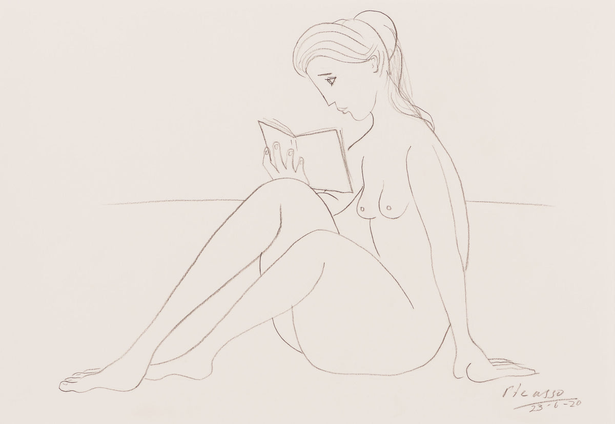 JMY ORI POR 34688 Nude Reading On Beach (1) Pencil Study In The Style Of Pablo Picasso 1920 31