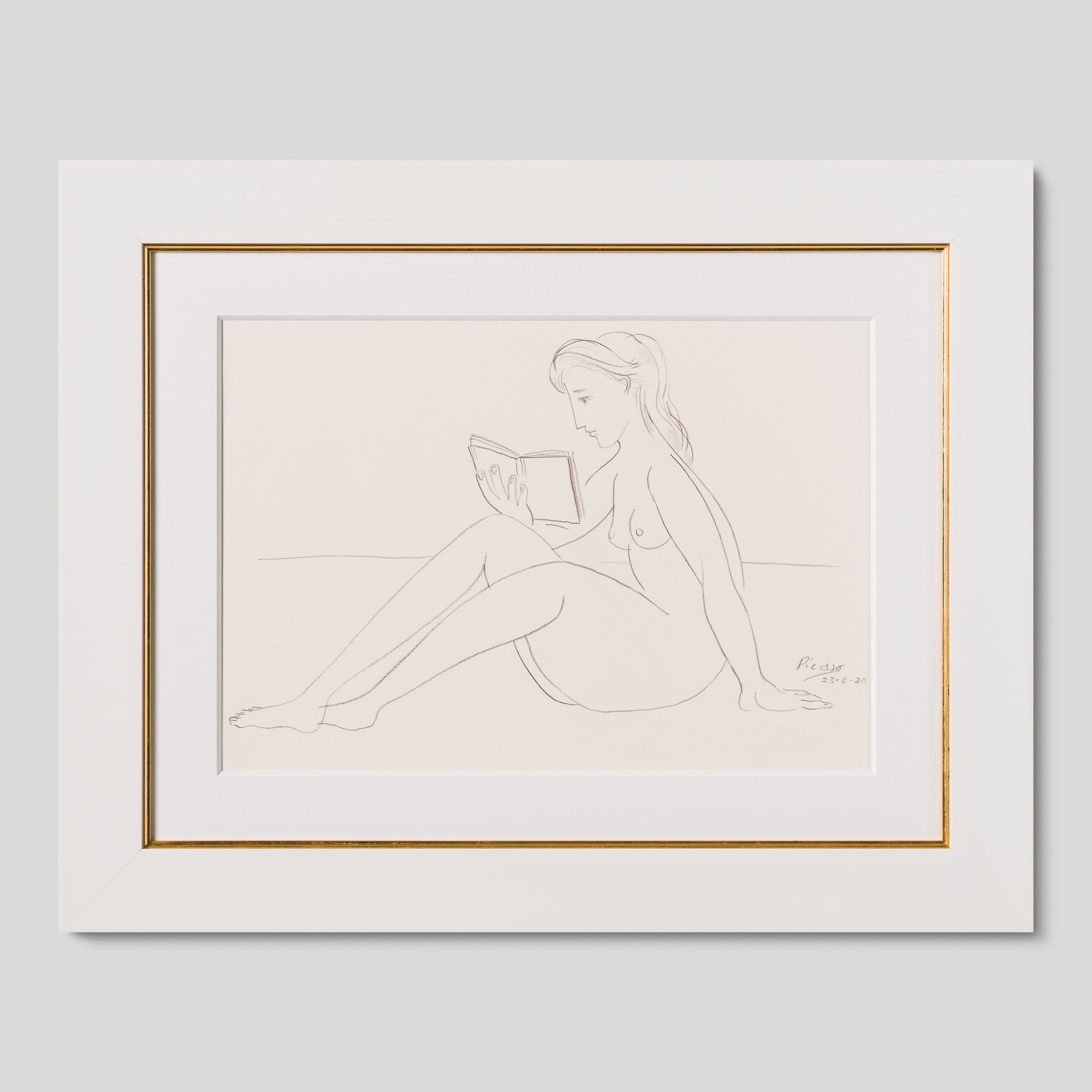 JMY ORI POR 34690 Nude Reading On Beach (3) Pencil Study In The Style Of Pablo Picasso 1920 1