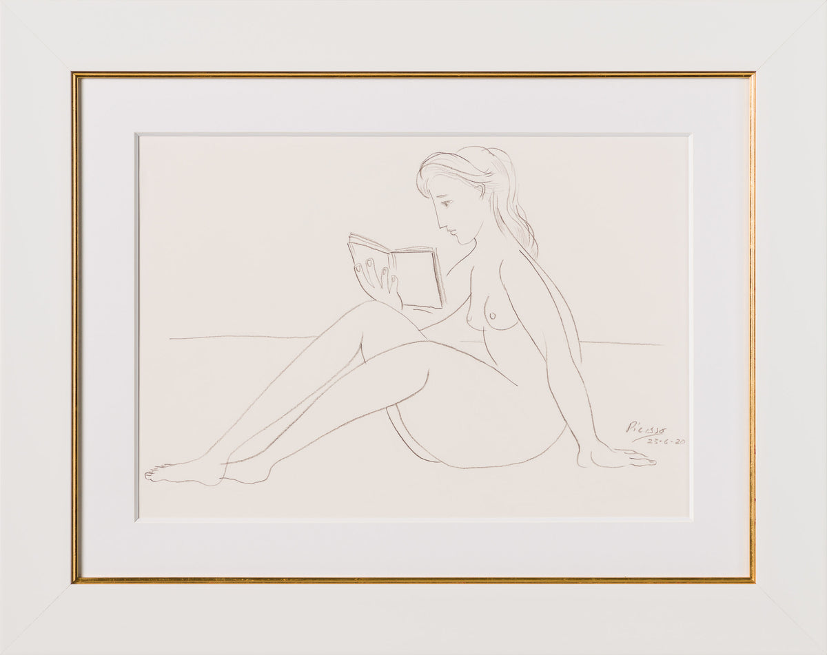 JMY ORI POR 34690 Nude Reading On Beach (3) Pencil Study In The Style Of Pablo Picasso 1920 30