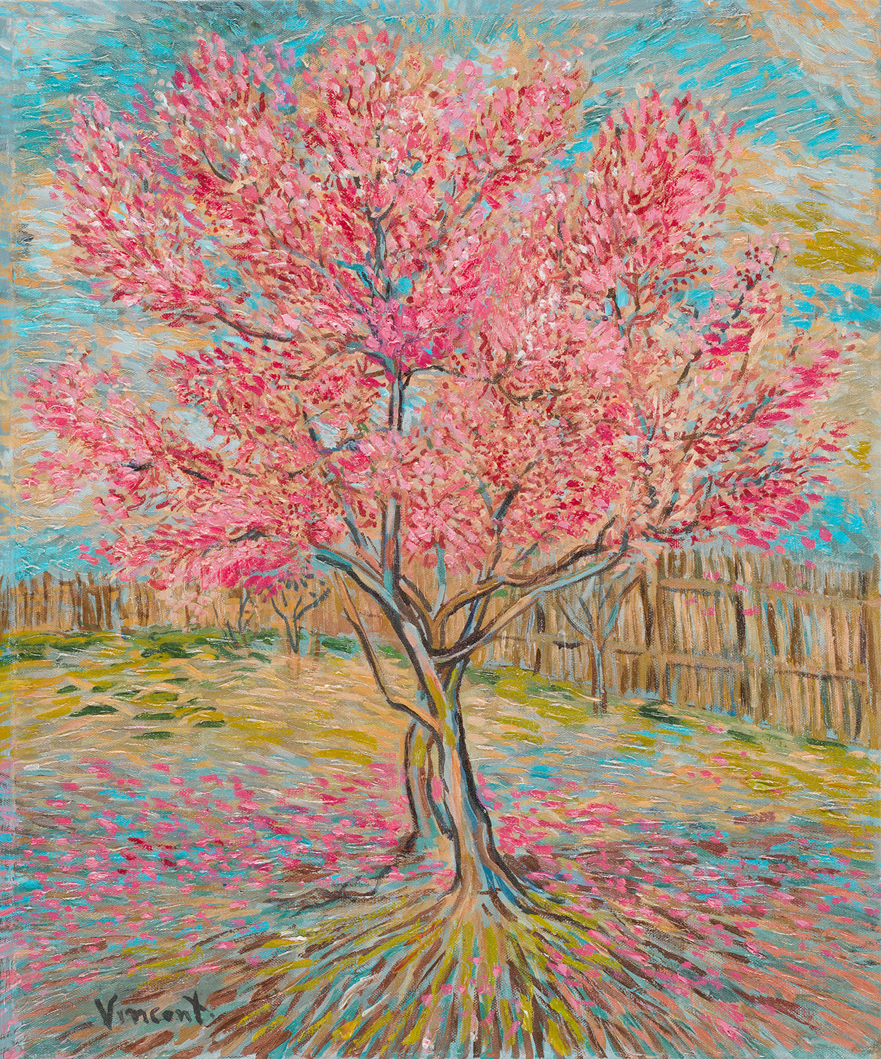 JMY Peach Trees In Bloom In The Style Of Vincent Van Gogh