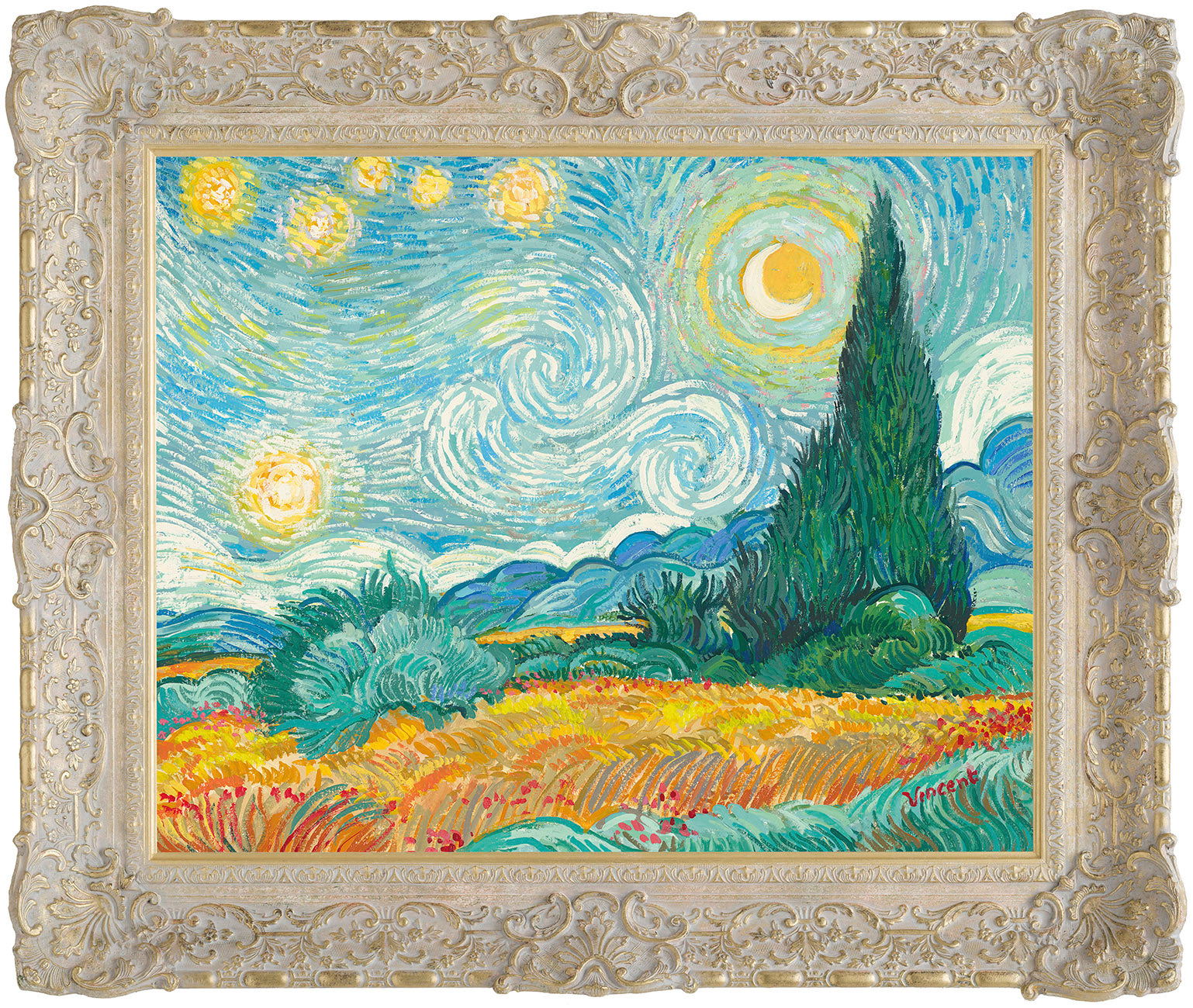 JMY Starry Night With Wheat Field and Cypress Trees FNC