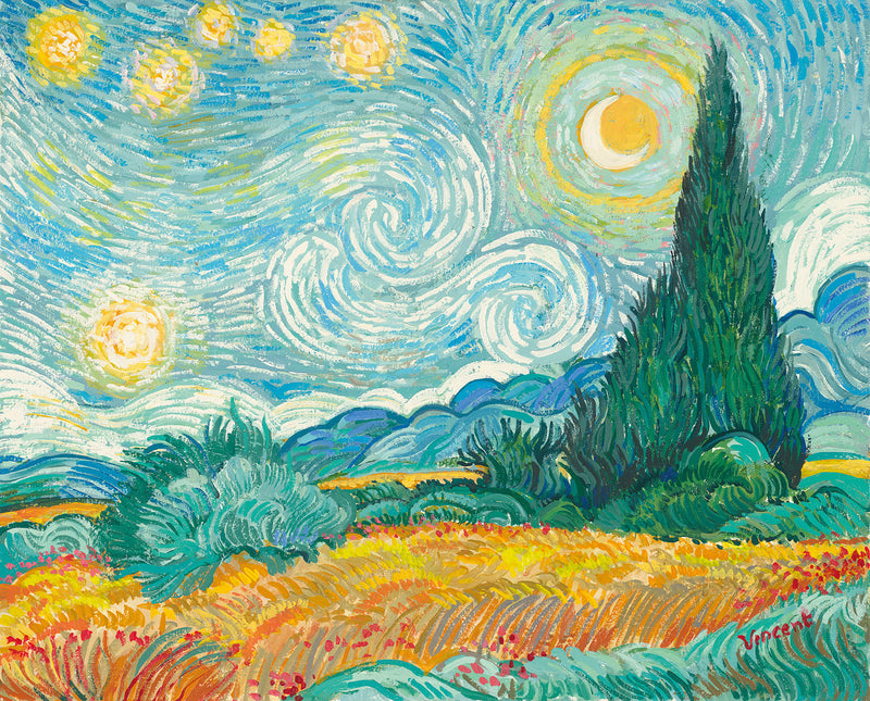 JMY Starry Night With Wheat Field and Cypress Trees NC
