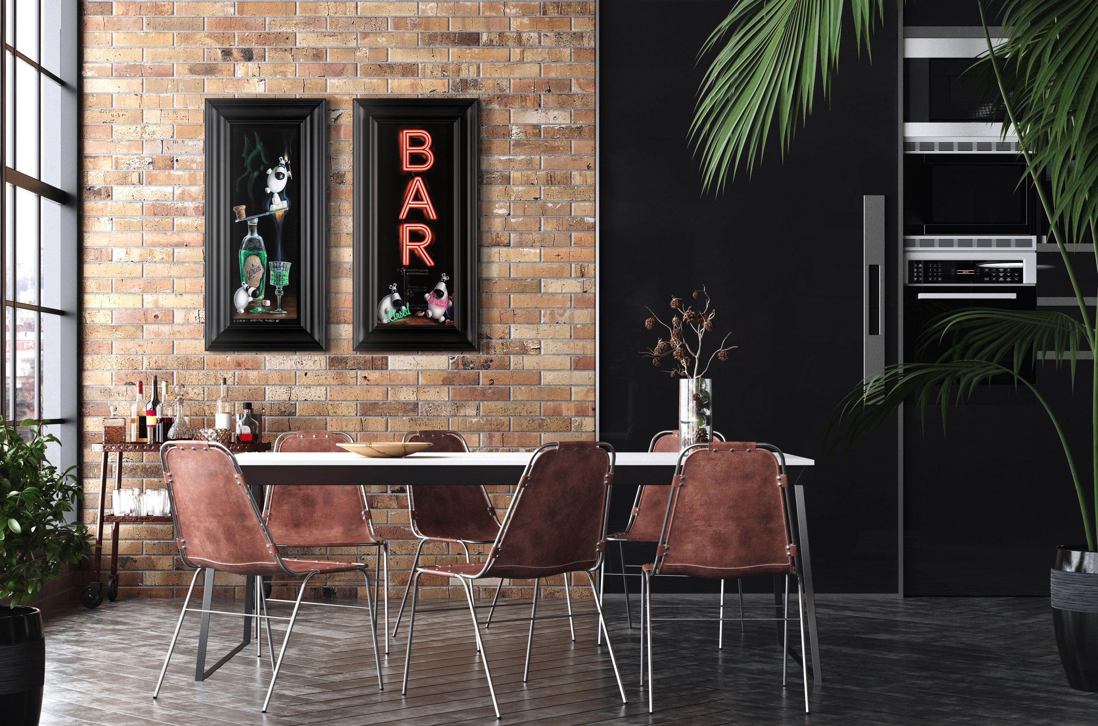 Peter and Jayne Smith, (L R) Absinthe Minded (£450) & Bar Arsed Cheek (£465), hand vanished giclees on canvas