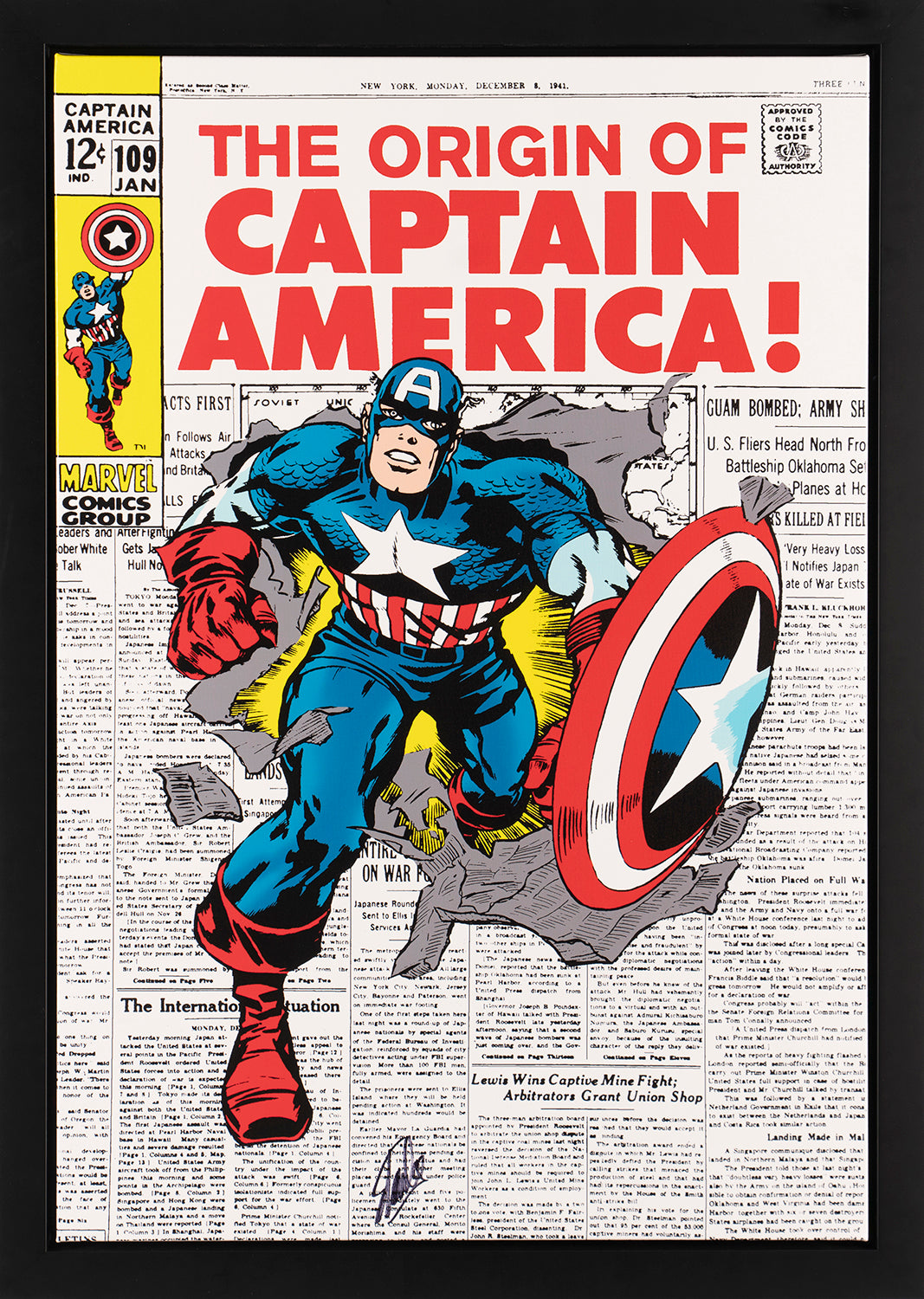 Captain America # 109 - The Origin of Captain America! | Boxed Canvas | Hand-signed by Stan Lee