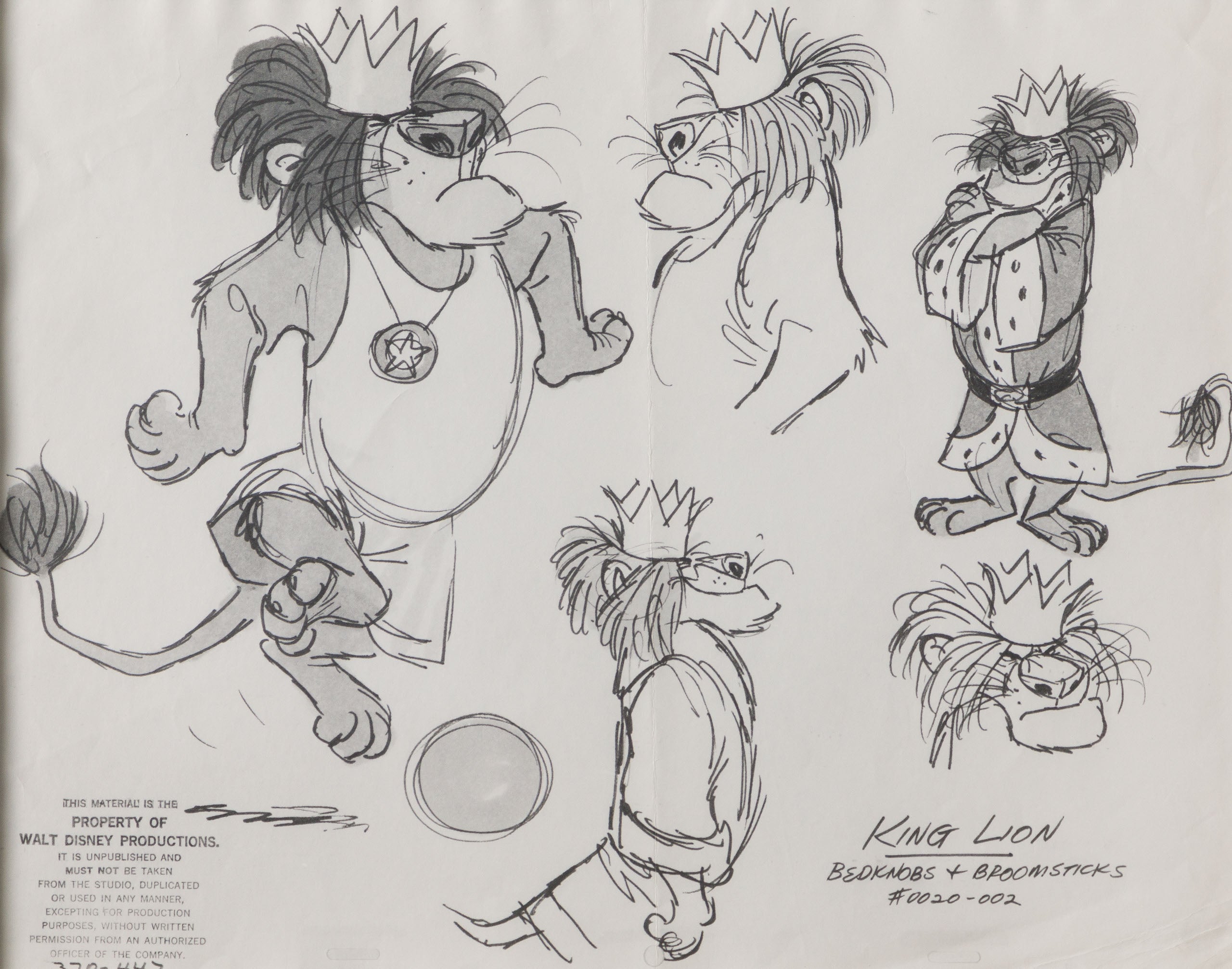 VIN ORI POR 31250 Bedknobs And Broomsticks King Lion Model Sheet (1971) 31