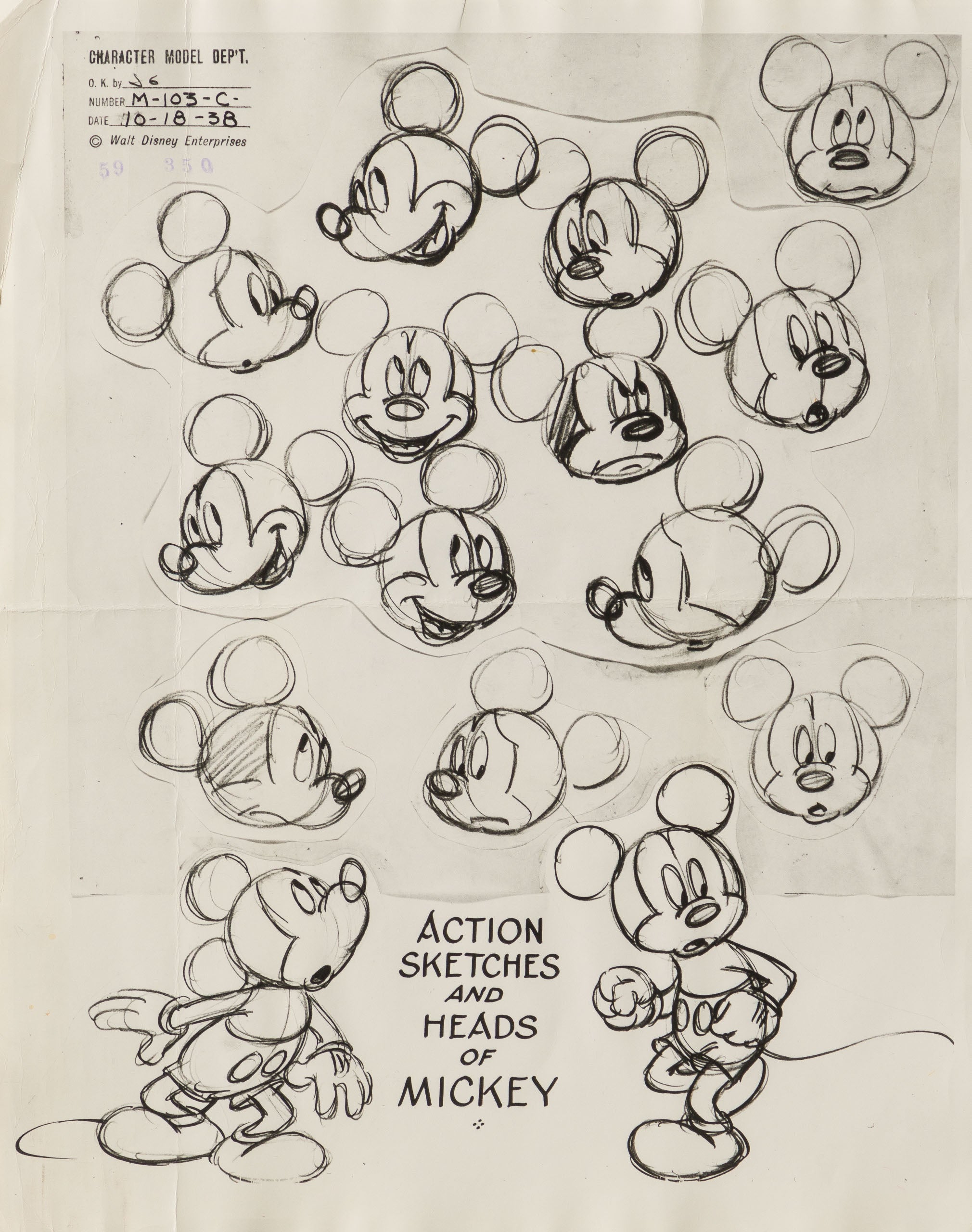 VIN ORI POR 31259 Mickey Mouse Action Sketches And Heads Model Sheet (Circa 1940s) 31
