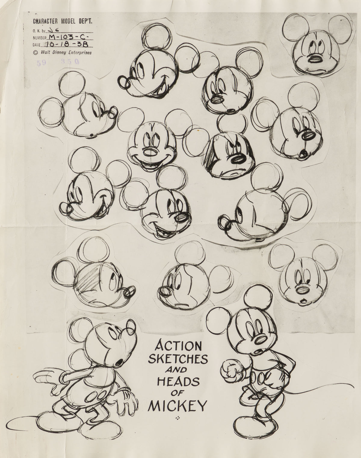 VIN ORI POR 31259 Mickey Mouse Action Sketches And Heads Model Sheet (Circa 1940s) 31