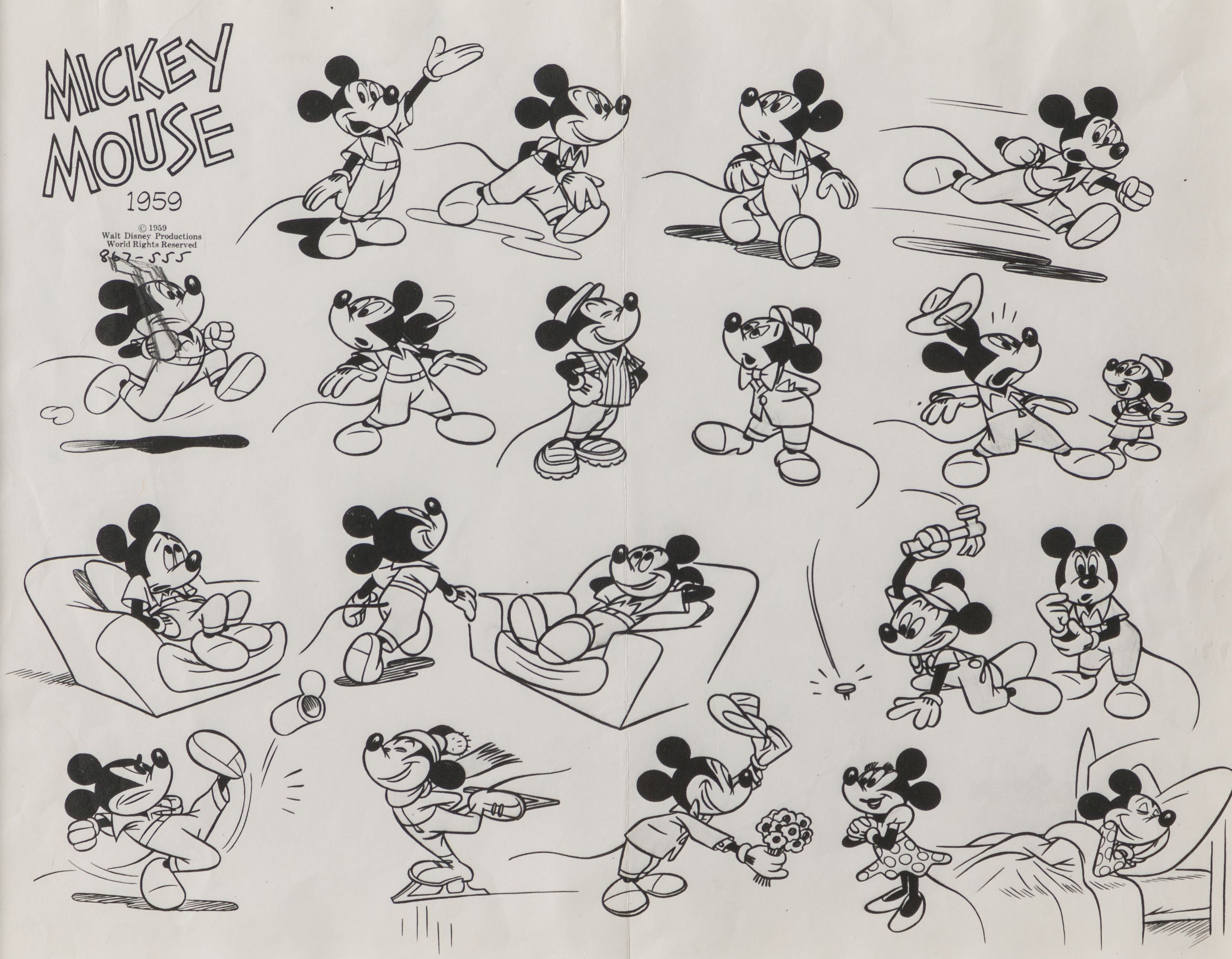 VIN ORI POR 31265 Mickey Mouse With Minnie Mouse Model Sheet (1959) 31