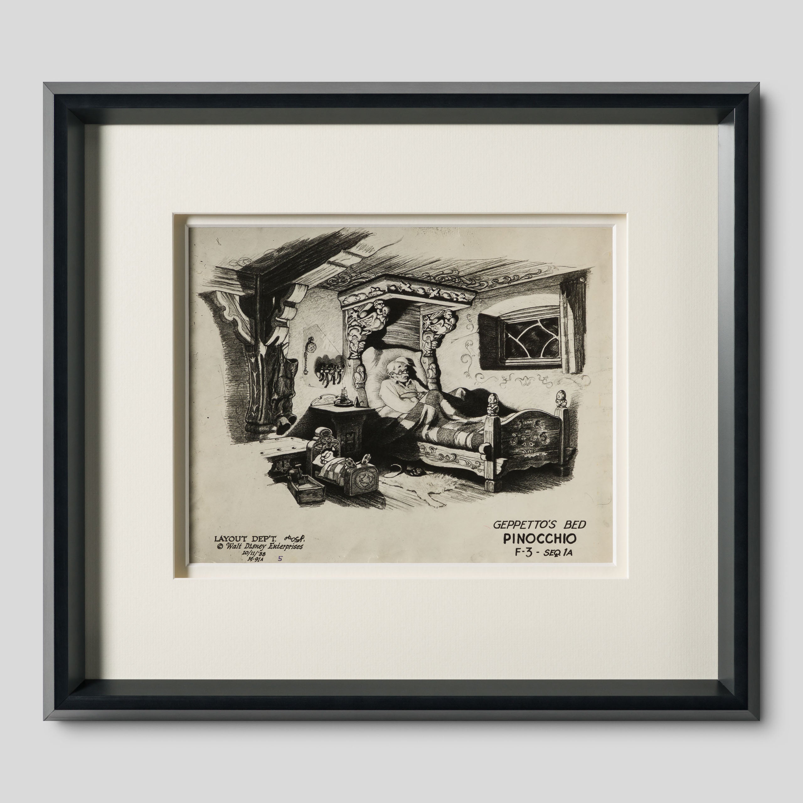 VIN ORI POR 31280 Pinocchio Gepetto s Bed with Figaro Layout Image Sheet (1940) 1