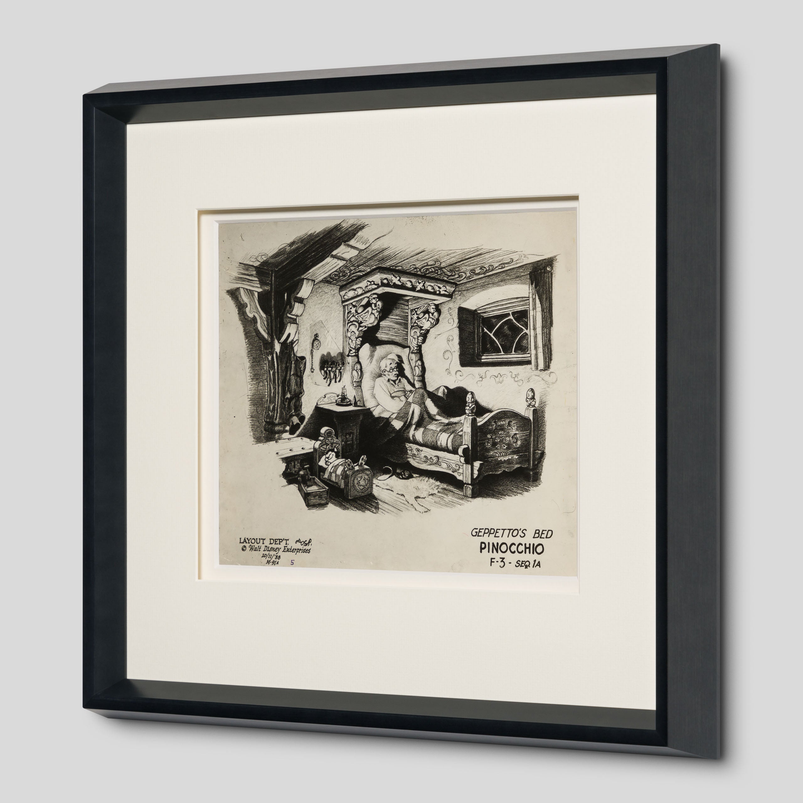 VIN ORI POR 31280 Pinocchio Gepetto s Bed with Figaro Layout Image Sheet (1940) 2