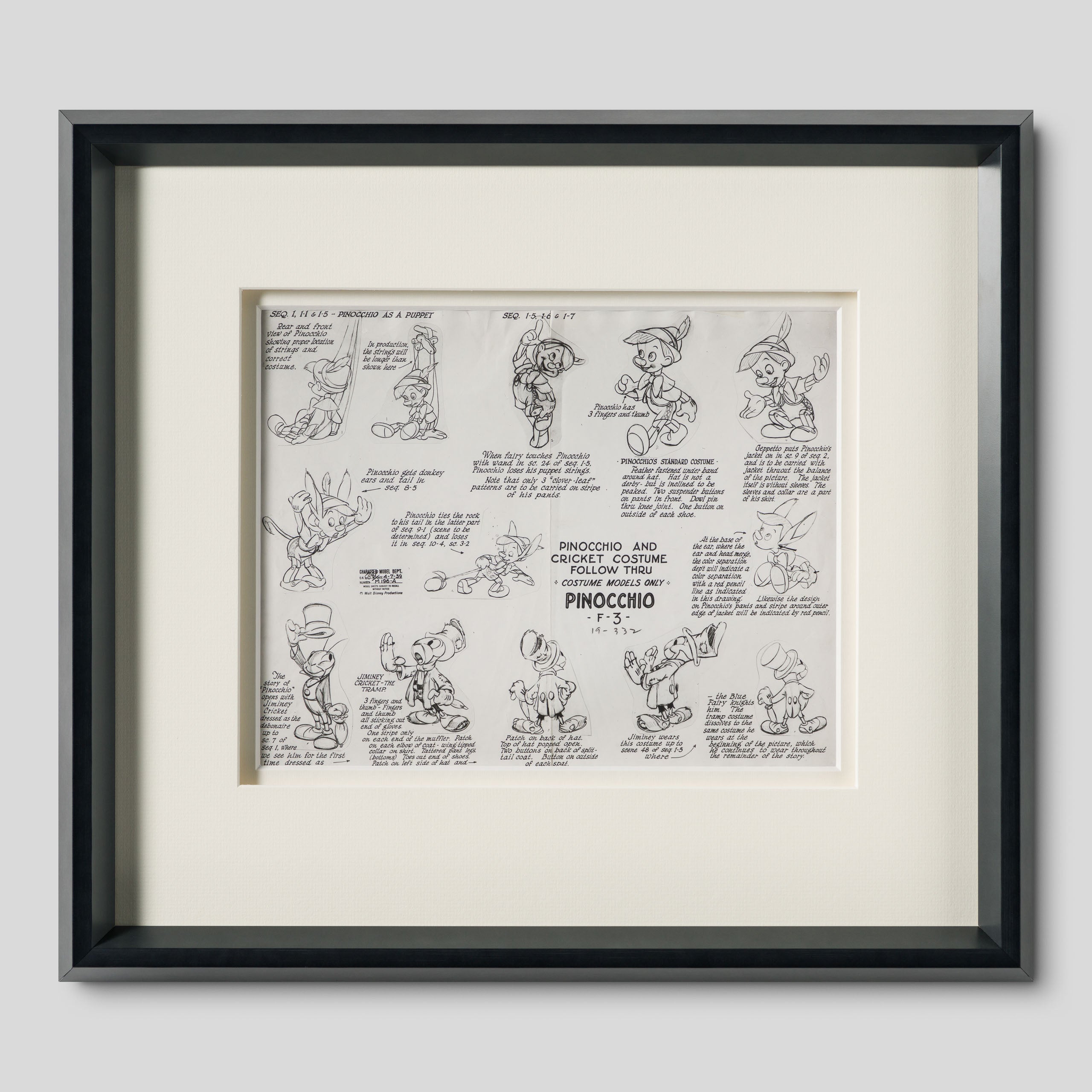 VIN ORI POR 31297 Pinocchio Pinocchio And Cricket Costume Follow Thru Model Sheet (1940) 1