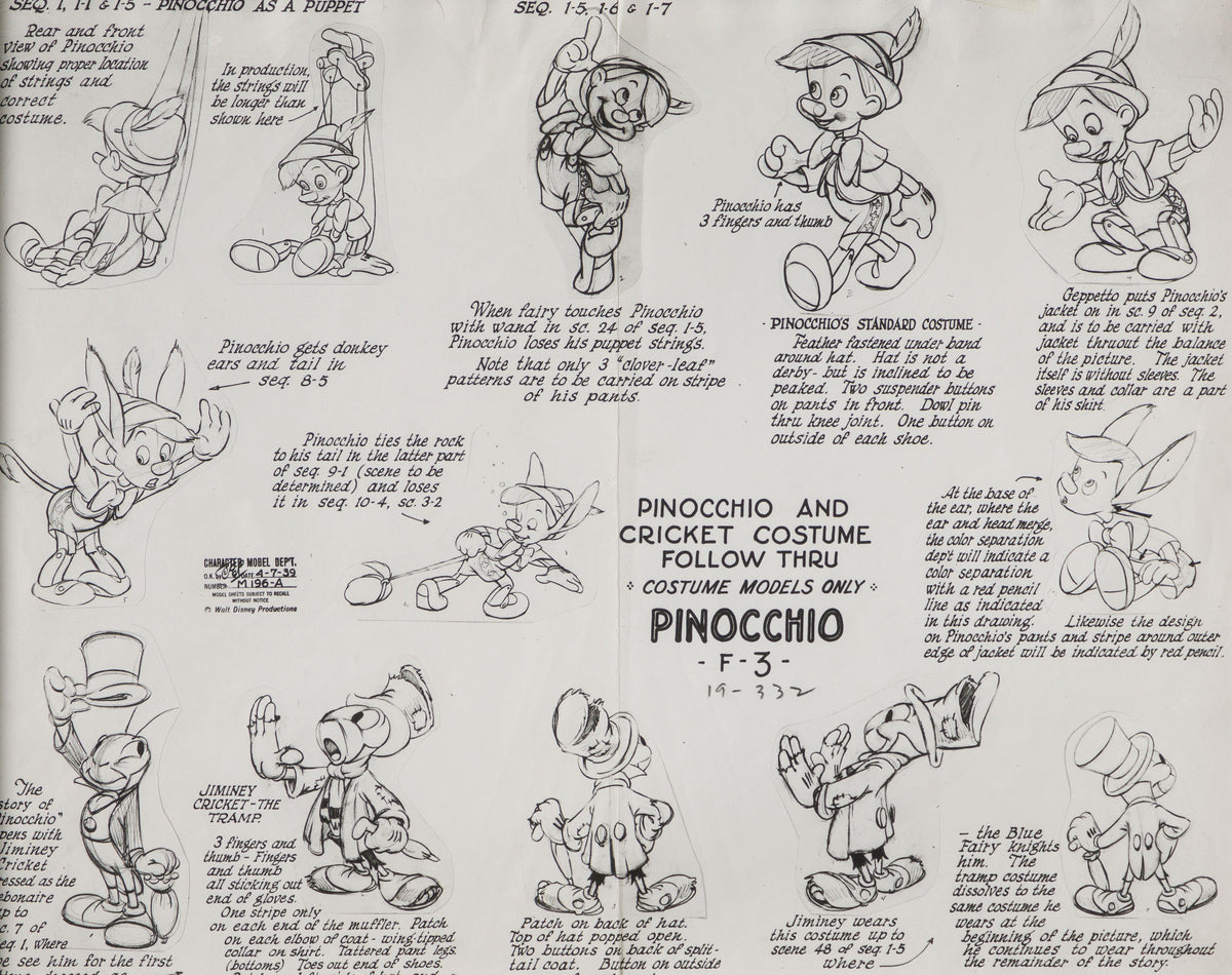 VIN ORI POR 31297 Pinocchio Pinocchio And Cricket Costume Follow Thru Model Sheet (1940) 31