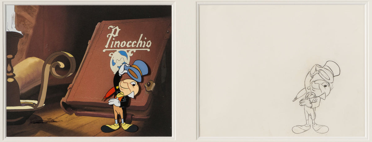 VIN ORI POR 31318 Jiminy Cricket Original Production Cel And Drawing 2 (1970s) signed by Preston Blair 31