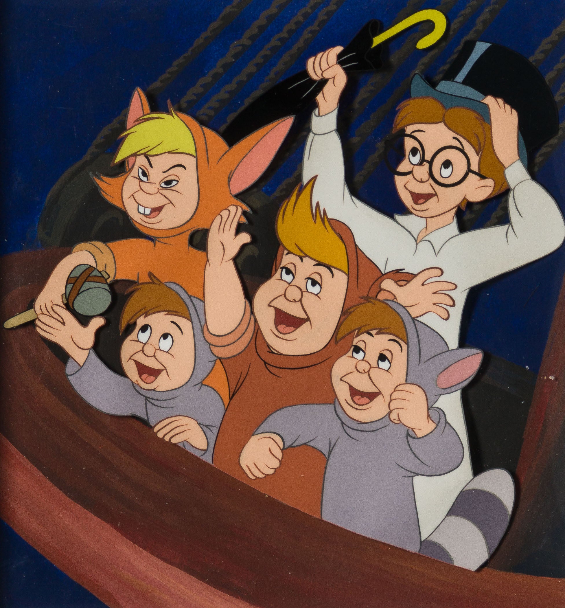 VIN ORI POR 31330 Peter Pan John And The Lost Boys Original Production Cel On Hand Painted Background (1953) 31