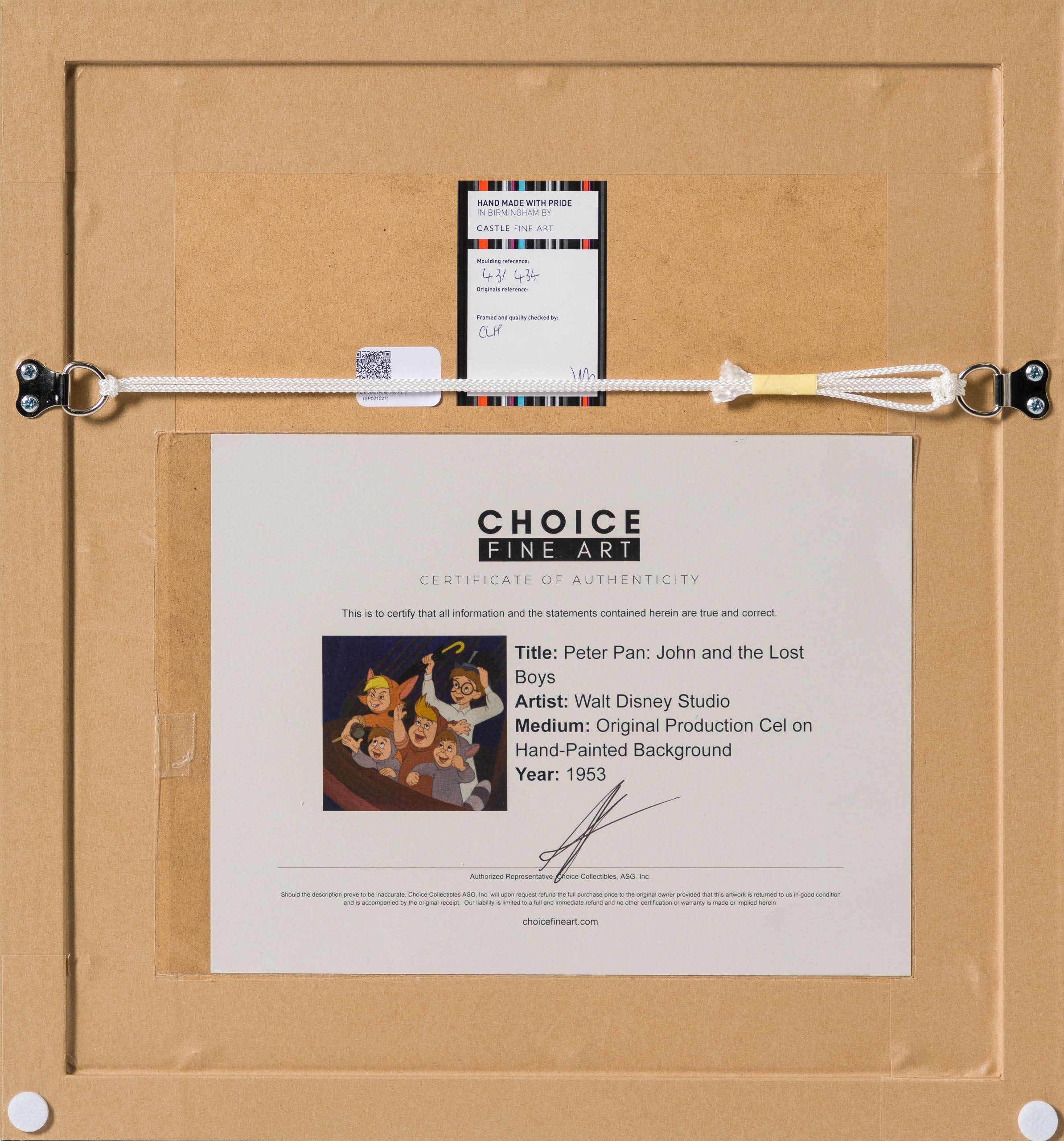 VIN ORI POR 31330 Peter Pan John And The Lost Boys Original Production Cel On Hand Painted Background (1953) 7