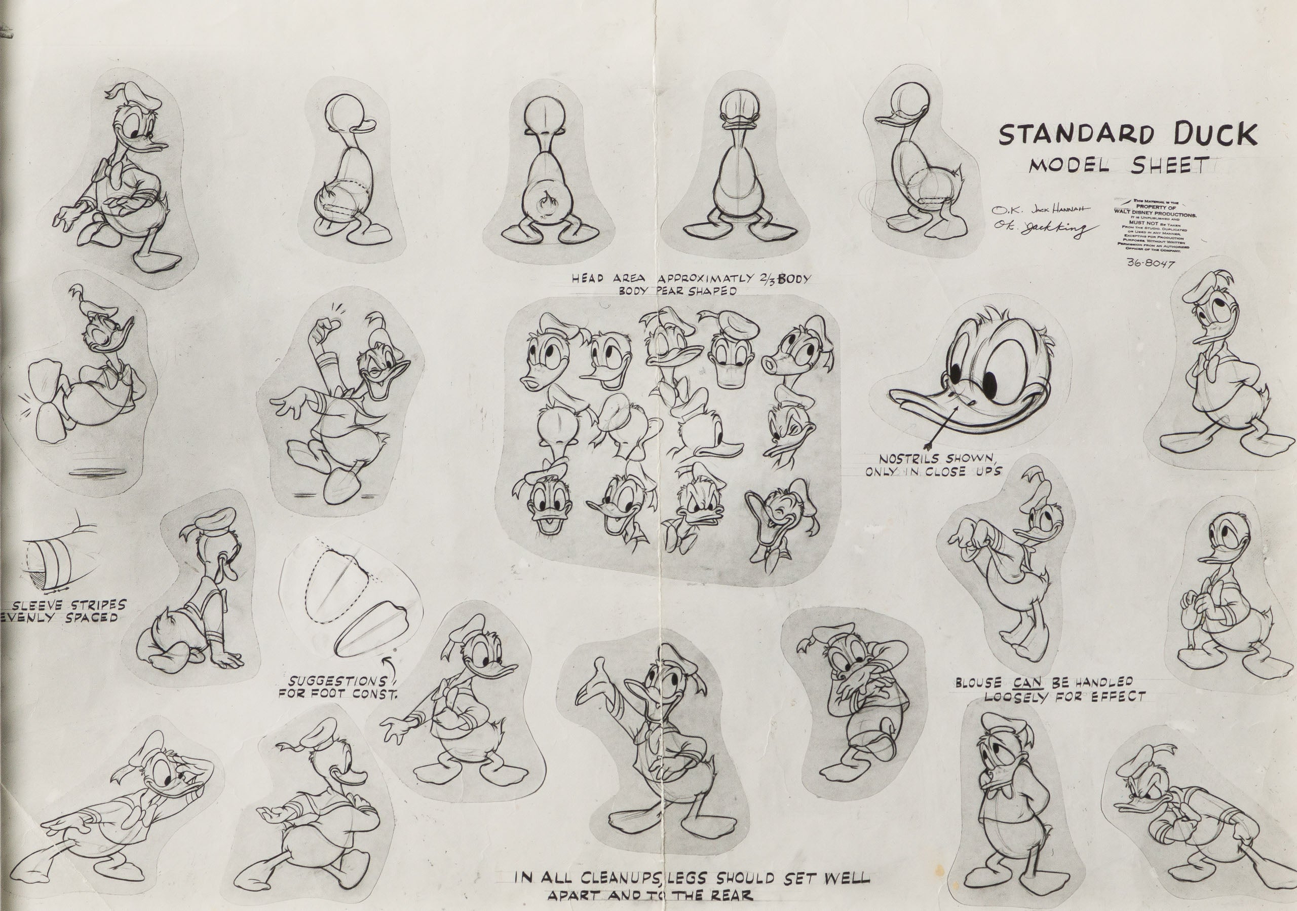 VIN ORI POR 31353 Donald Duck, Standard Duck Models Model Sheet (Circa 1950s) 31