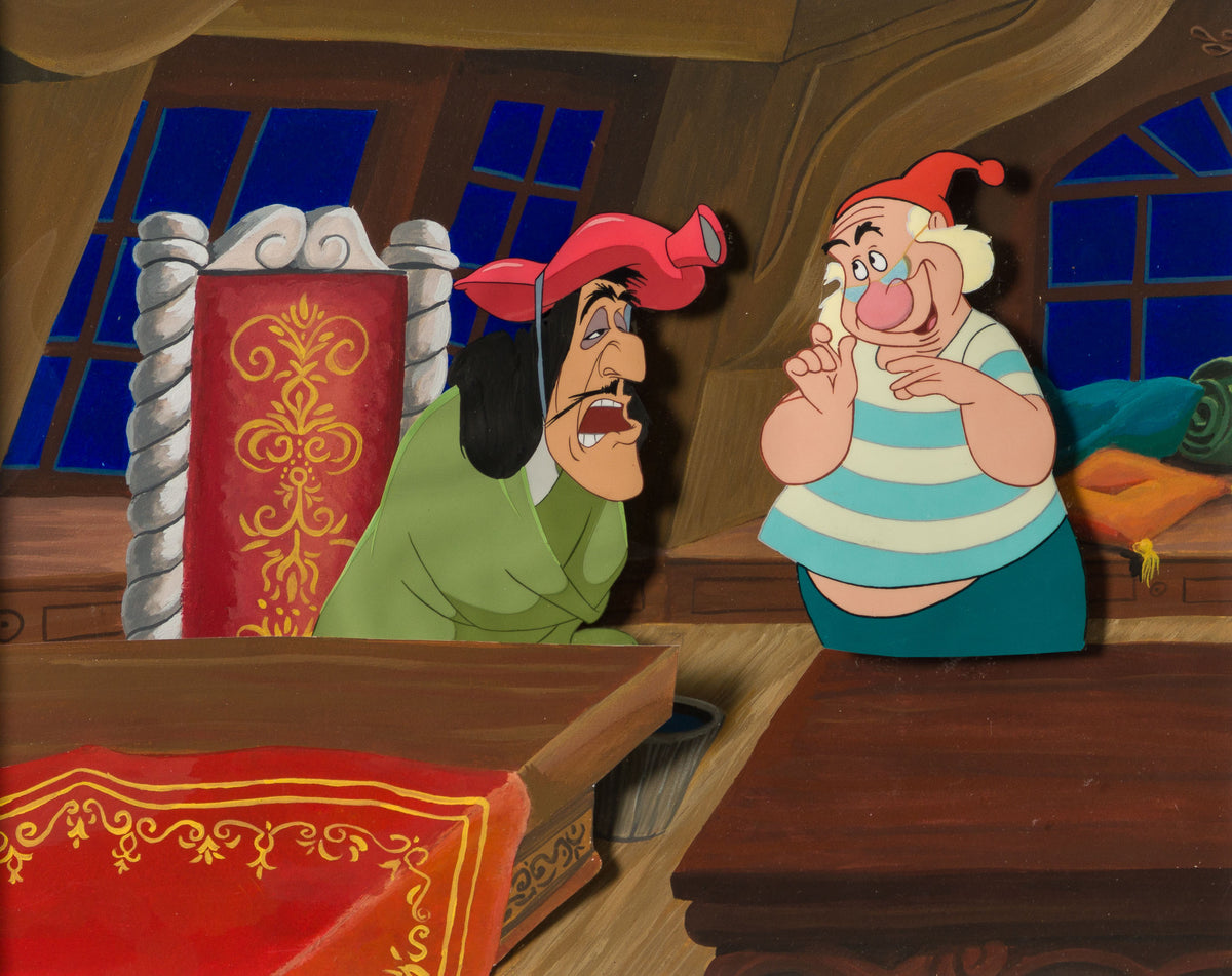 VIN ORI POR 31366 Peter Pan Captain Hook And Smee Original Production Cel On Hand Painted Background (1953) 31