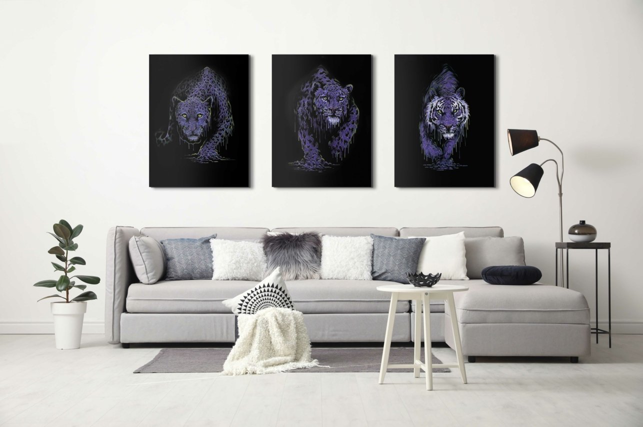 Robert Oxley (L R) Kali, Lilith, Orion   £795 each or set of three £2,150  Hand embellished boxed canvas 