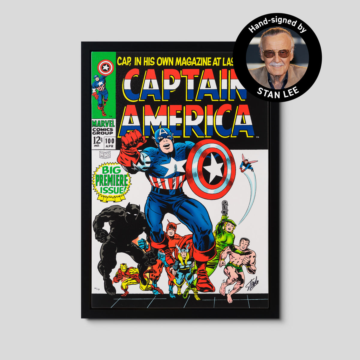 Captain America #100 - Big Premiere Issue! | Boxed Canvas | Hand-signed by Stan Lee
