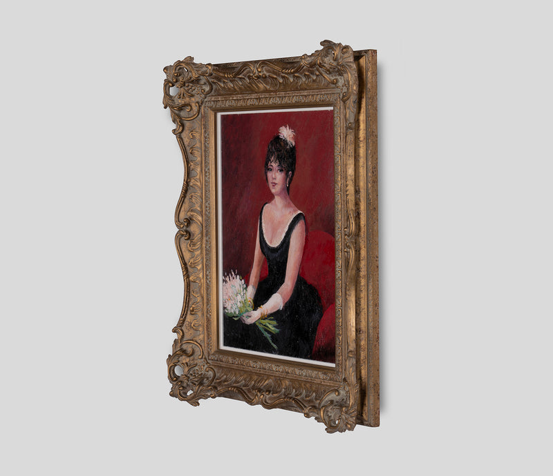 JMY ORI POR 20415 3 Portrait Of Lady In Black Dress (With Bouquet) grey 