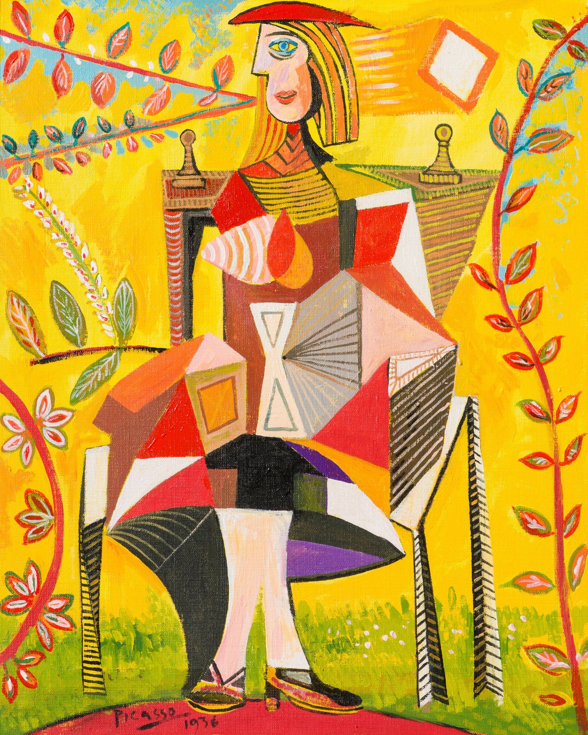 JMY ORI POR 33838 Seated Woman In Garden In The Style Of Pablo Picasso 1938 31 