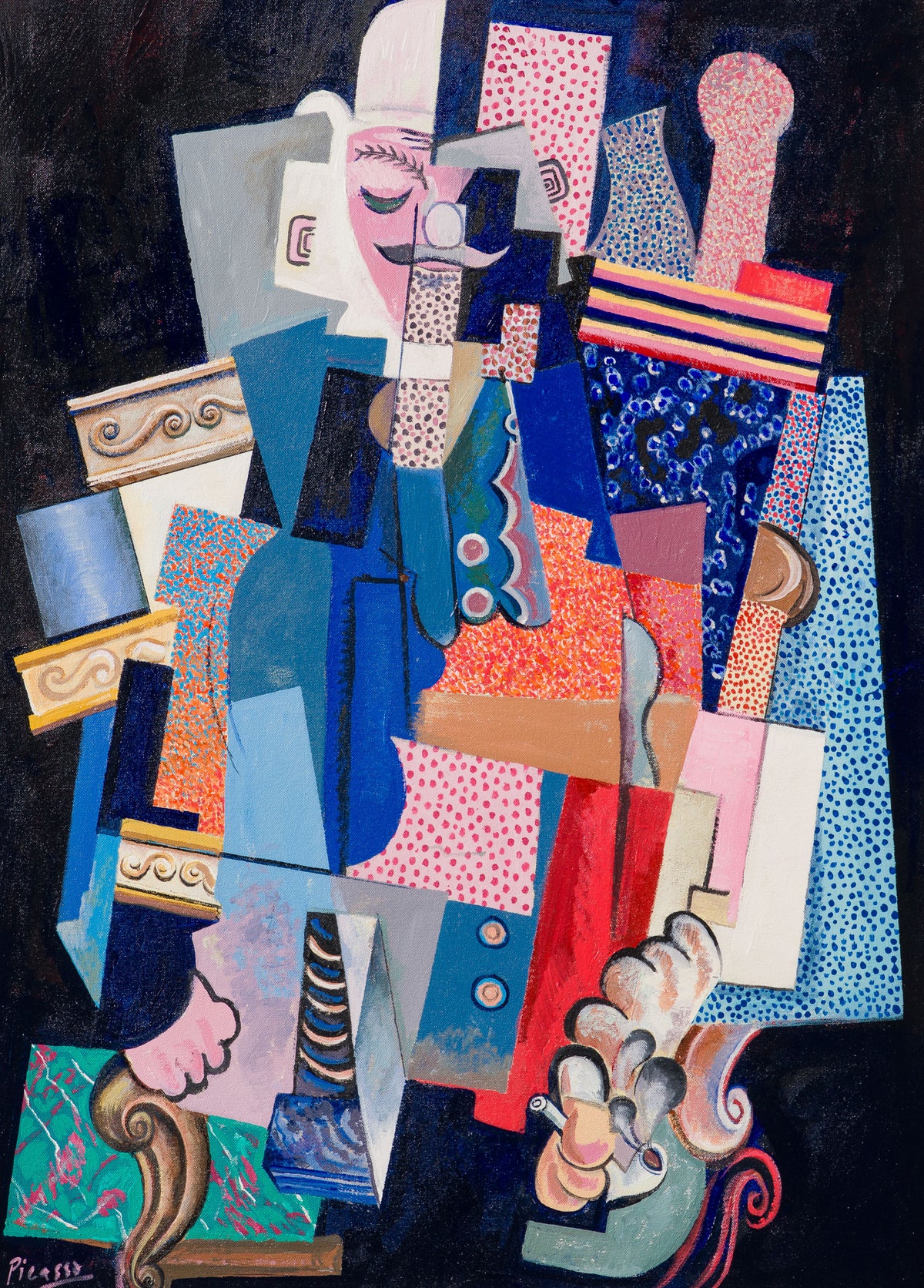JMY ORI POR 33889 Man With A Moustache and Bowler Hat and Buttoned Waistcoat Smoking A Clay  In The Style Of Pablo Picasso 1915 31 
