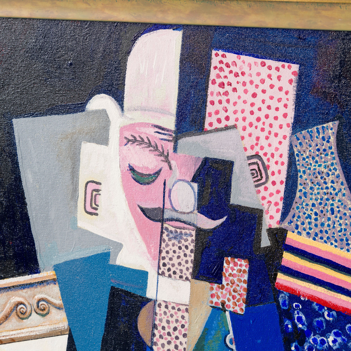 JMY ORI POR 33889 Man With A Moustache and Bowler Hat and Buttoned Waistcoat Smoking A Clay  In The Style Of Pablo Picasso 1915 4 