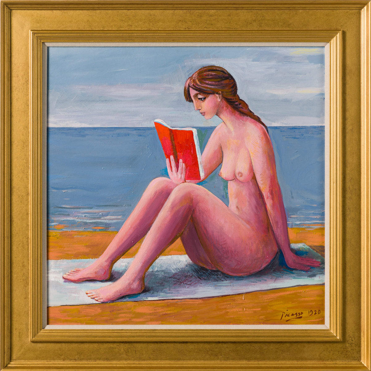 JMY ORI POR 34686 Nude On Beach Girl Reading In The Style Of Pablo Picasso 1920 30 