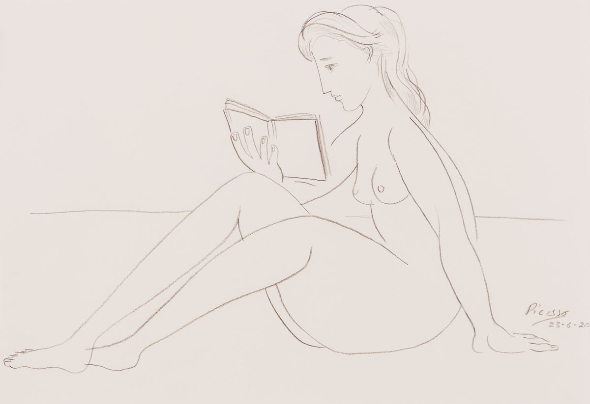JMY ORI POR 34690 Nude Reading On Beach (3) Pencil Study In The Style Of Pablo Picasso 1920 31 