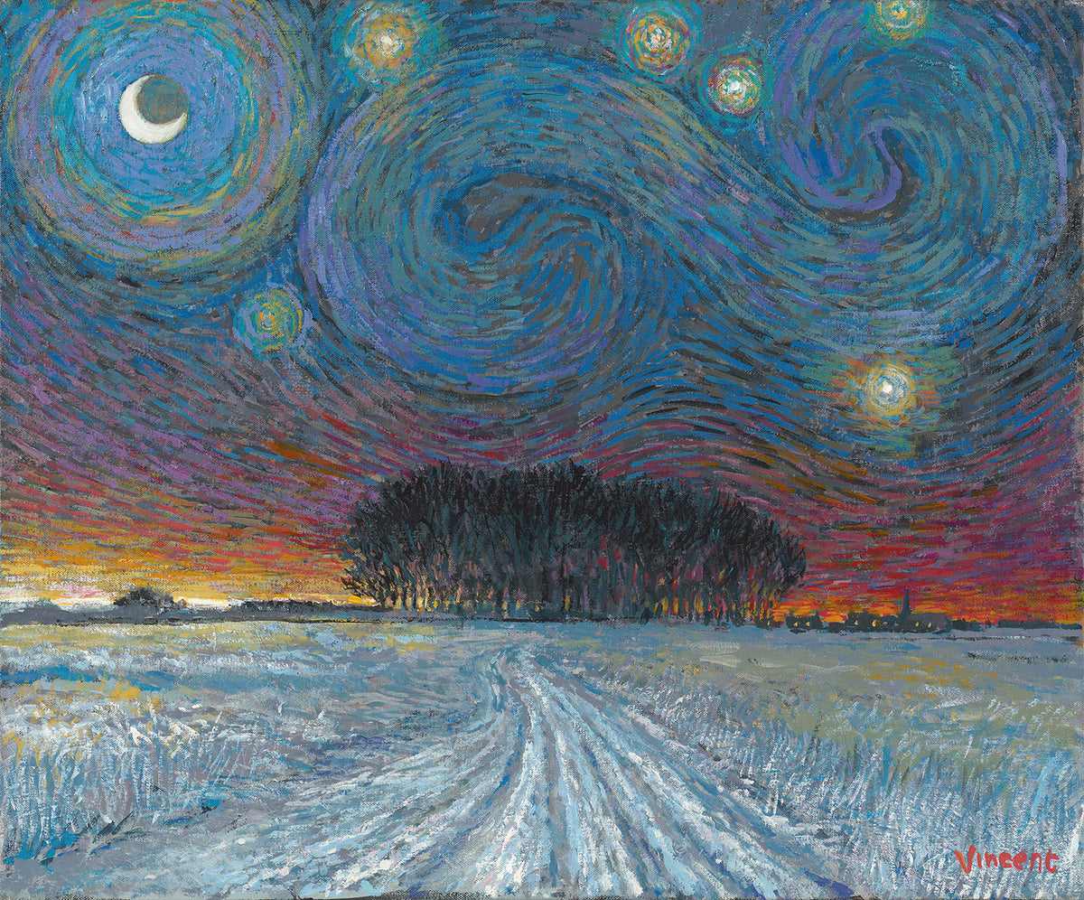 JMY Starry Night with Snow and Distant Woodland