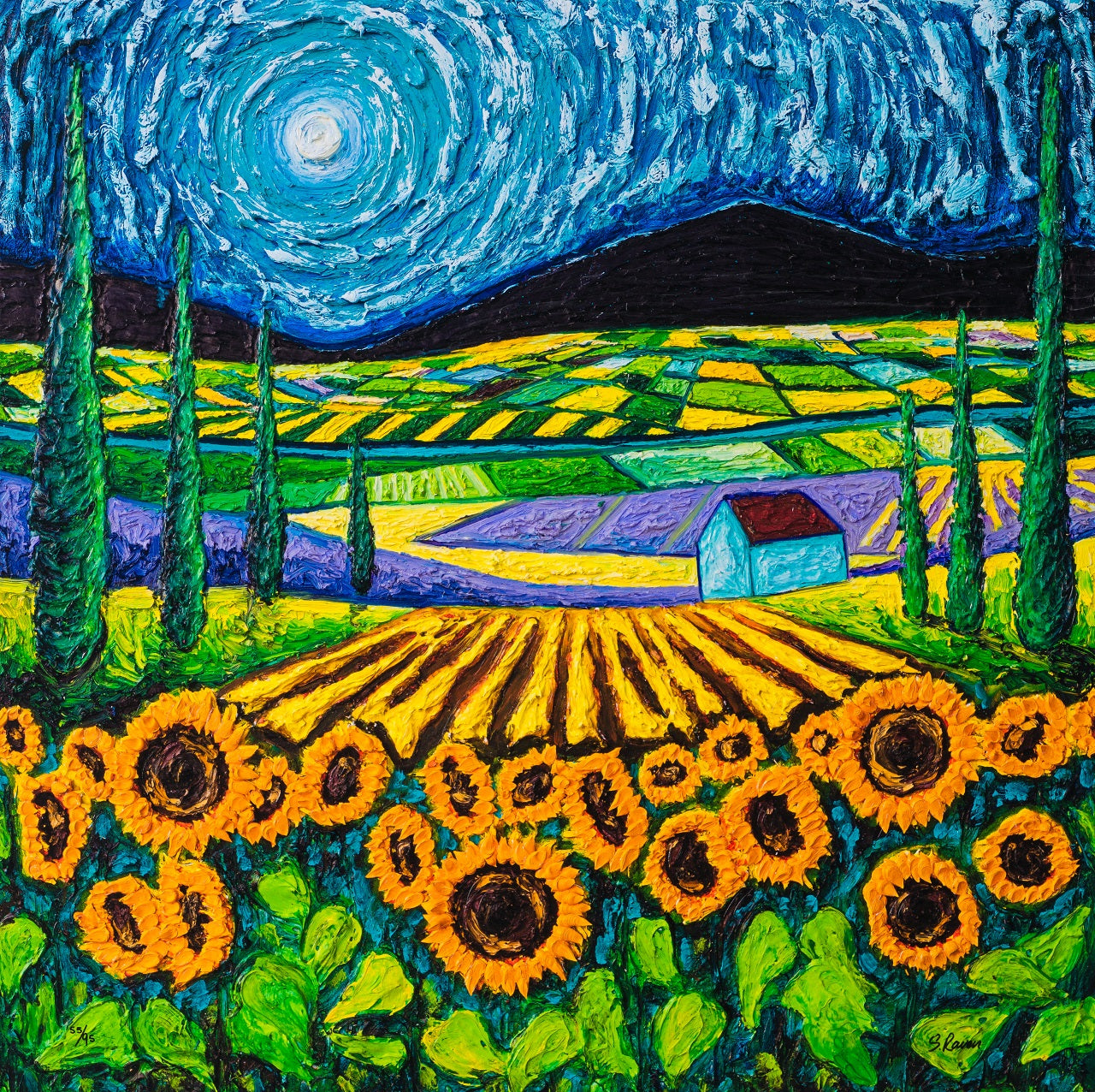 SRA SLE LAN 30210 31 Sunflowers amongst Cypress Trees (box) 