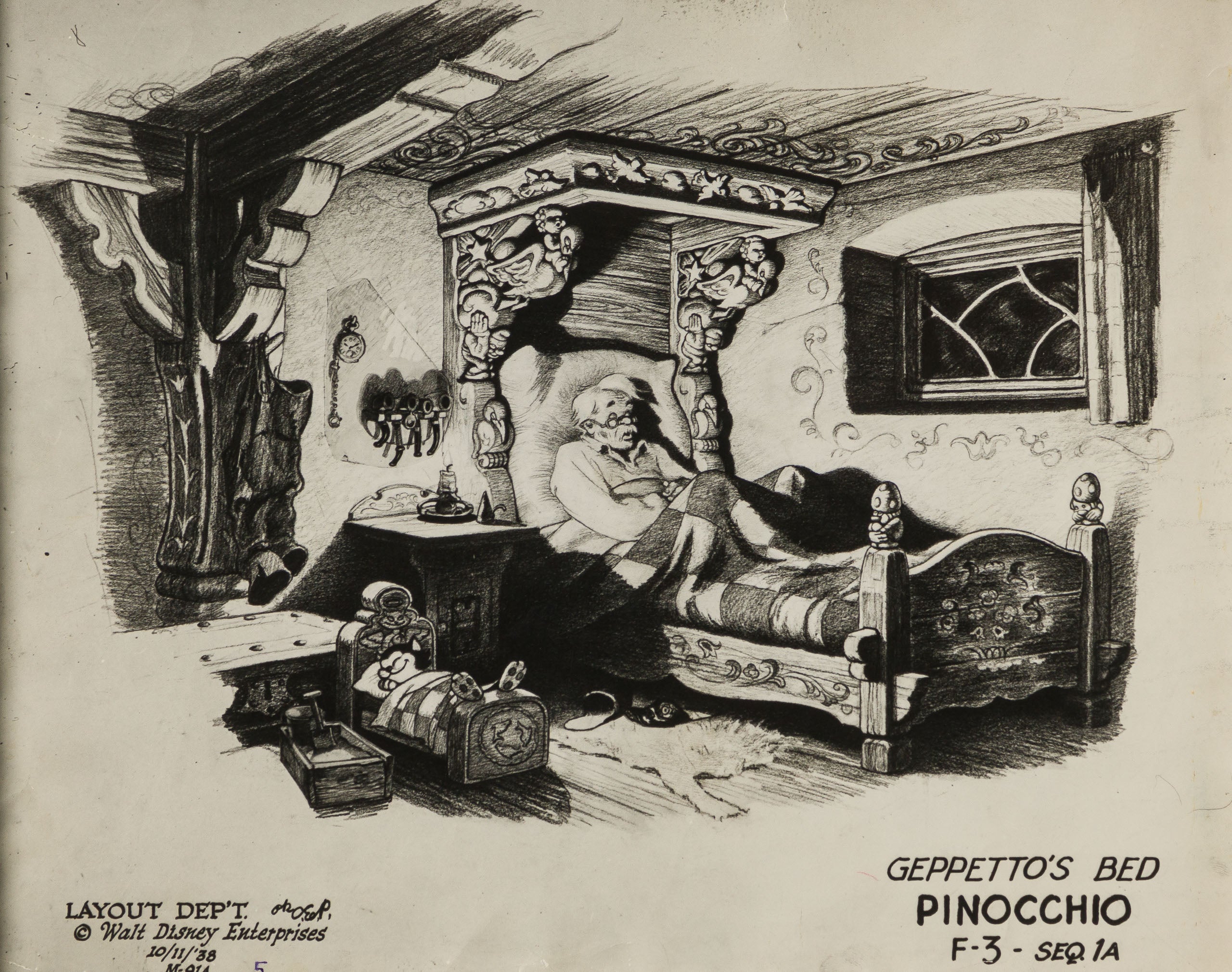 VIN ORI POR 31280 Pinocchio  Gepetto s Bed with Figaro Layout Image Sheet (1940) 31 