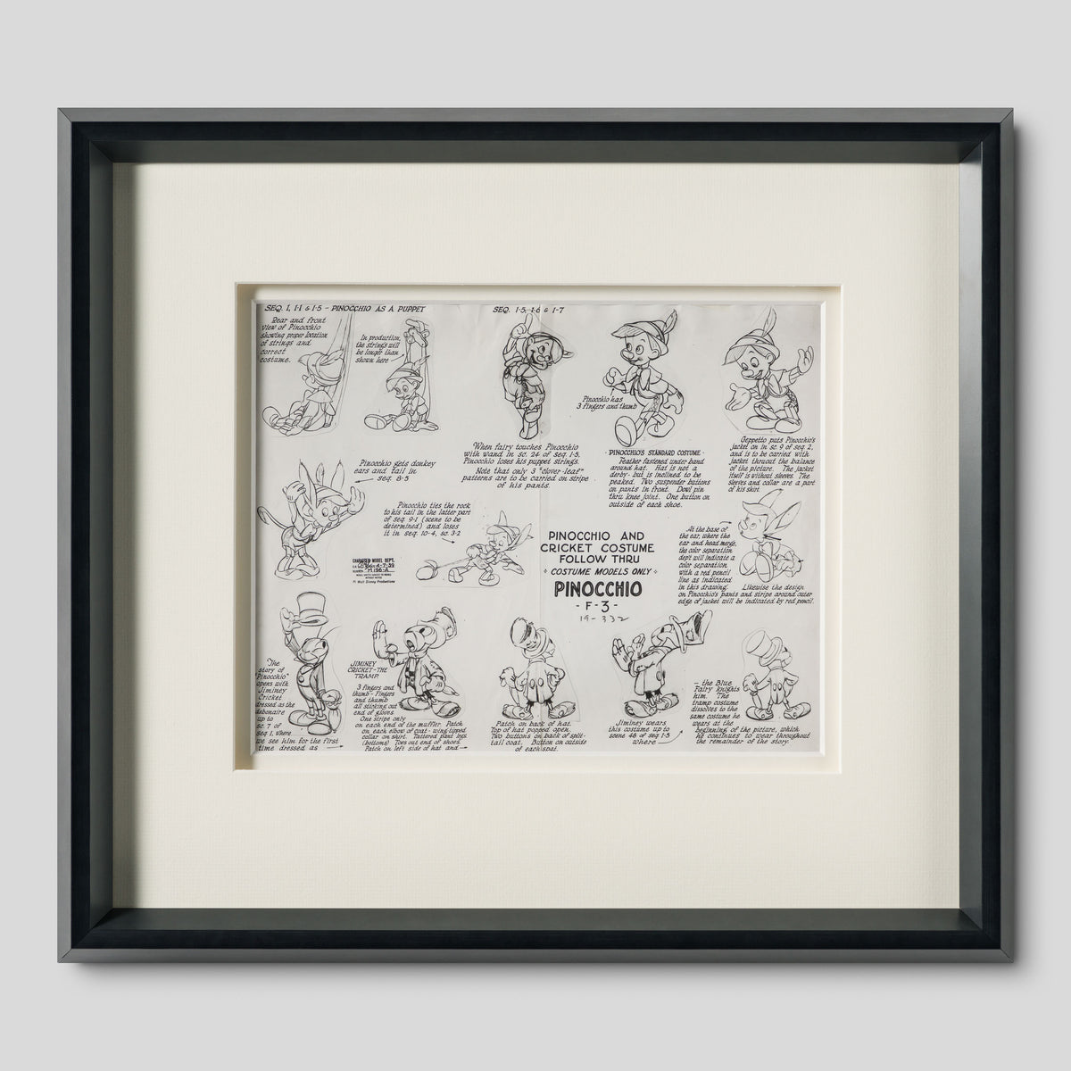 VIN ORI POR 31297 Pinocchio  Pinocchio And Cricket Costume Follow Thru Model Sheet (1940) 1 