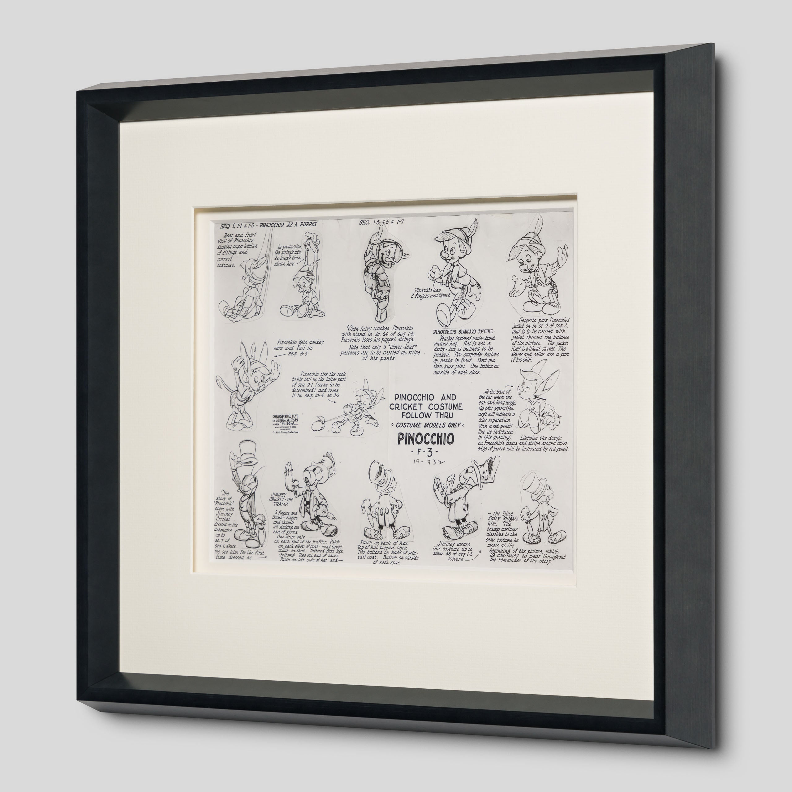 VIN ORI POR 31297 Pinocchio  Pinocchio And Cricket Costume Follow Thru Model Sheet (1940) 2 