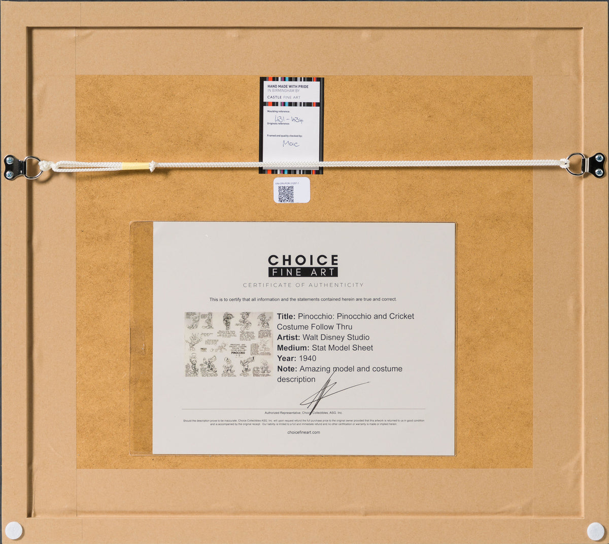 VIN ORI POR 31297 Pinocchio  Pinocchio And Cricket Costume Follow Thru Model Sheet (1940) 7 