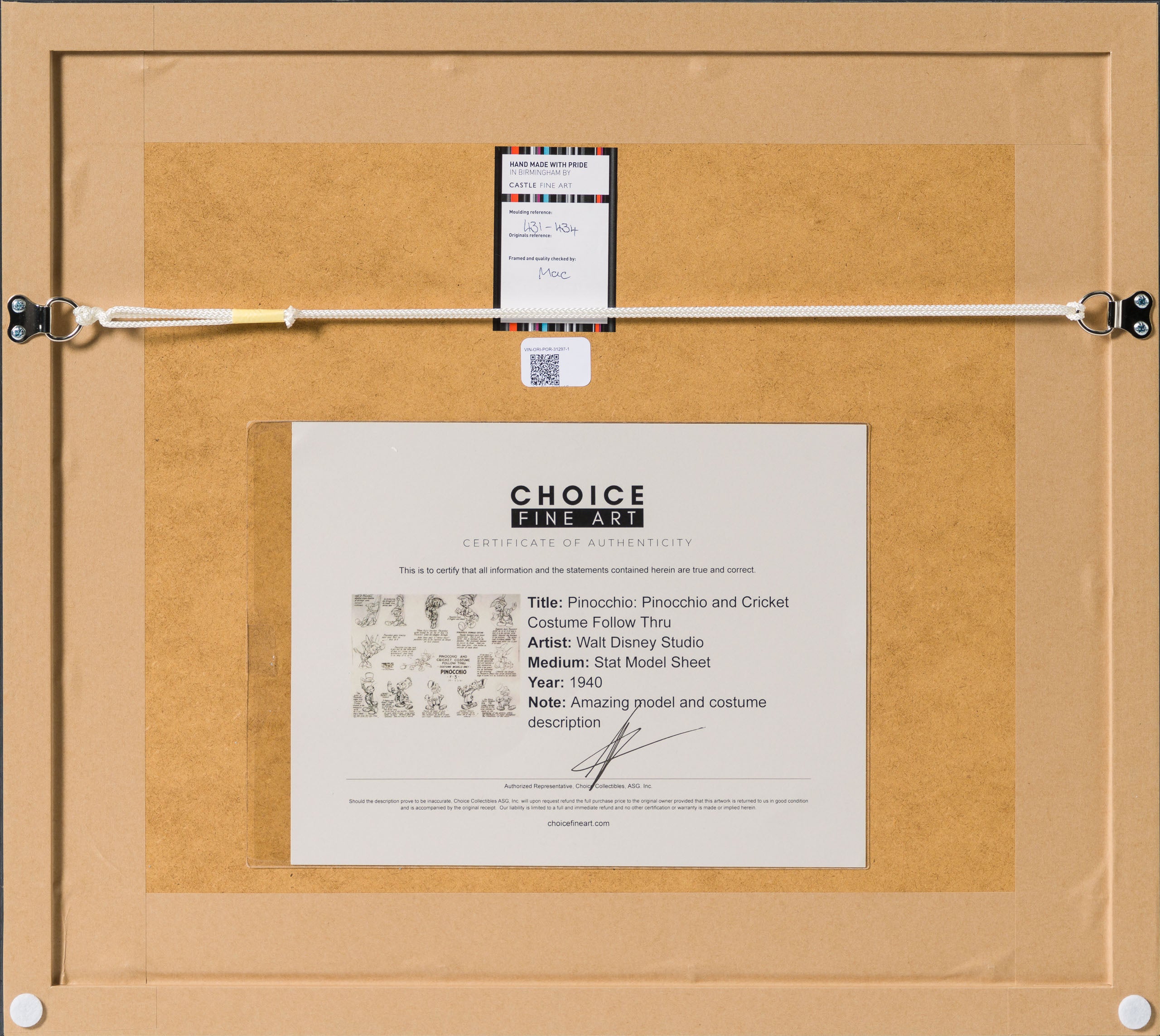 VIN ORI POR 31297 Pinocchio  Pinocchio And Cricket Costume Follow Thru Model Sheet (1940) 7 