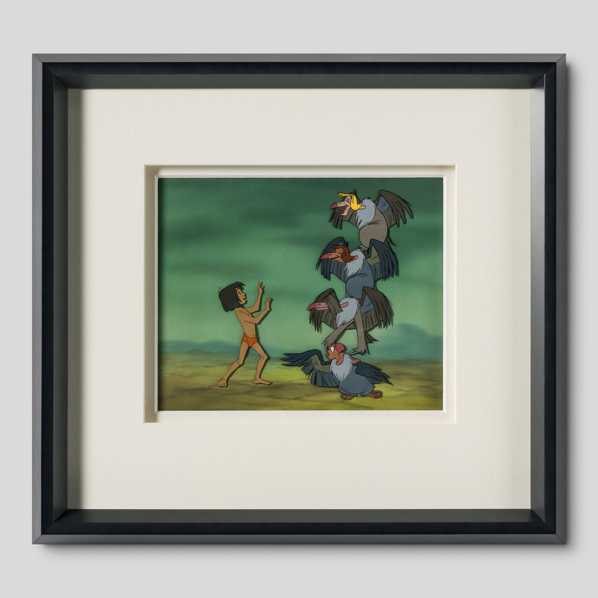 VIN ORI POR 31345 The Jungle Book  Mowgli, Buzzie, Flaps, Ziggy and Dizzy Original Production Cel With Original Background (1967) 1 