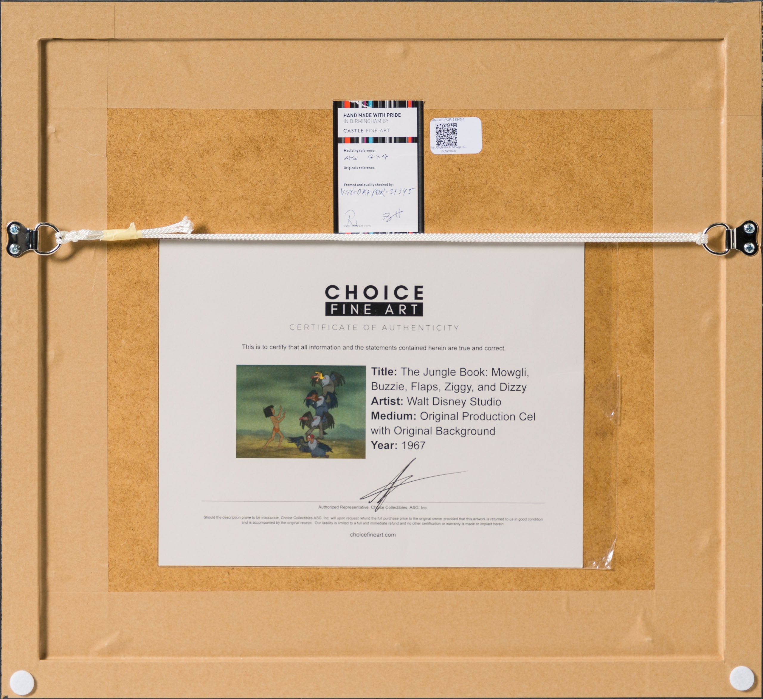 VIN ORI POR 31345 The Jungle Book  Mowgli, Buzzie, Flaps, Ziggy and Dizzy Original Production Cel With Original Background (1967) 8 